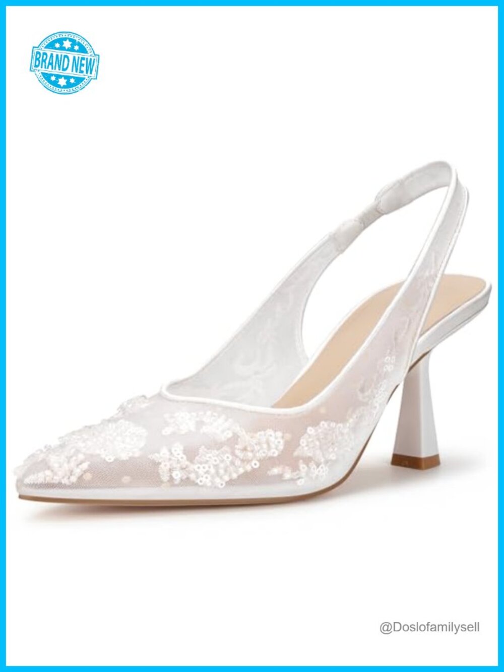 Kitten Heel Slingback Pumps with Embroidery and Rhinestones for Weddings